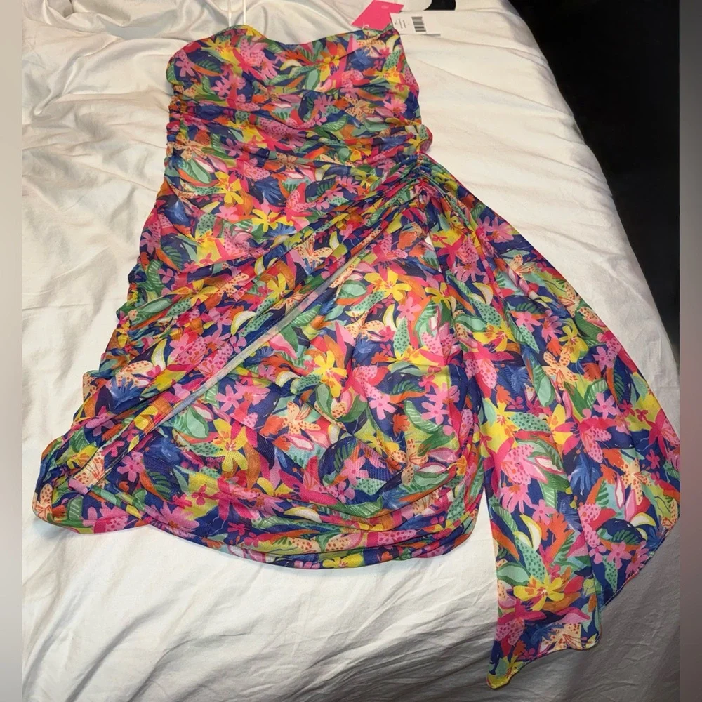 Amanda Uprichard Anja Strapless Ruched Mini Dress Paradiso Large NWT - Picture 5 of 14